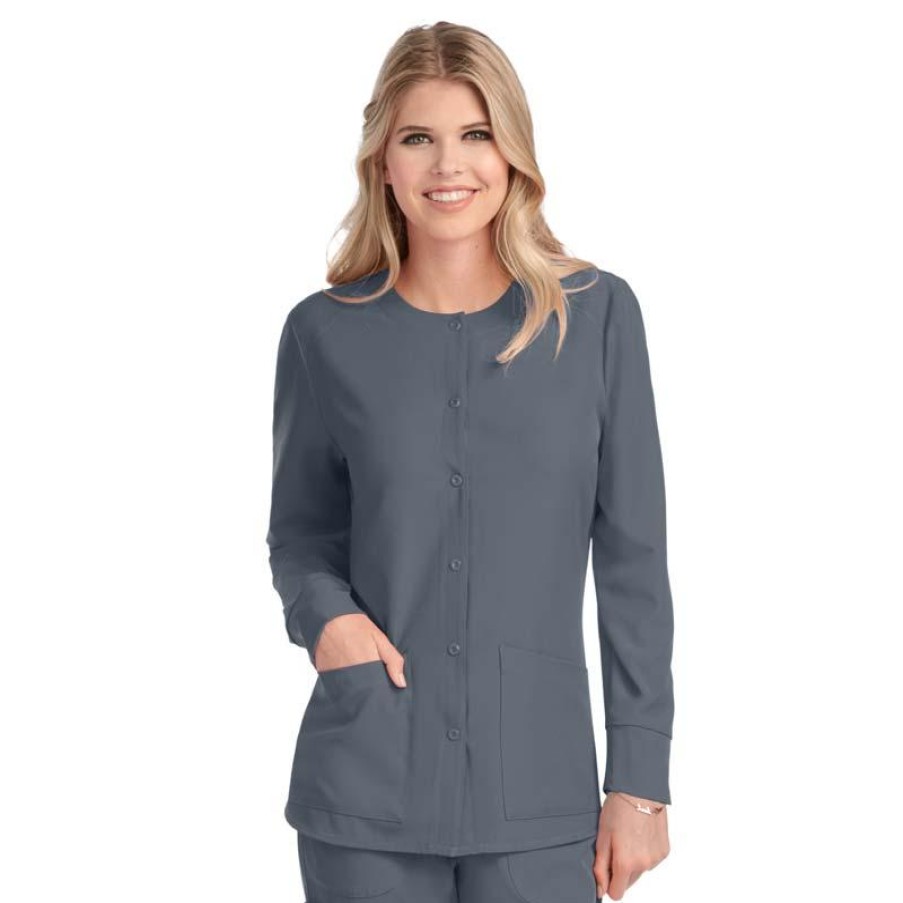 Healthcare Skechers by Barco Lab Coats & Jackets | Skechers By Barco Women'S Stability Snap Front Warm Up Scrub Jacket