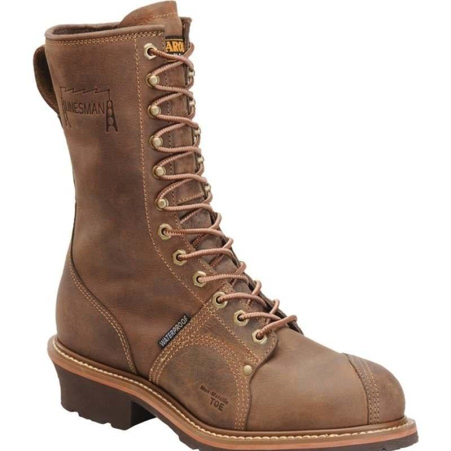 Footwear Carolina Work Boots | Carolina Men'S 10" Waterproof Linesman Work Boot Dark Brown