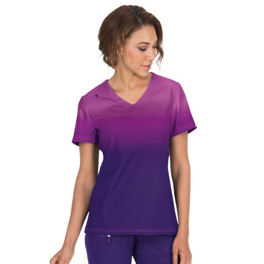 Healthcare KOI Lite Scrub Tops | Koi Lite Women'S Reform Ombre Print V-Neck Scrub Top Mulberry/Grape