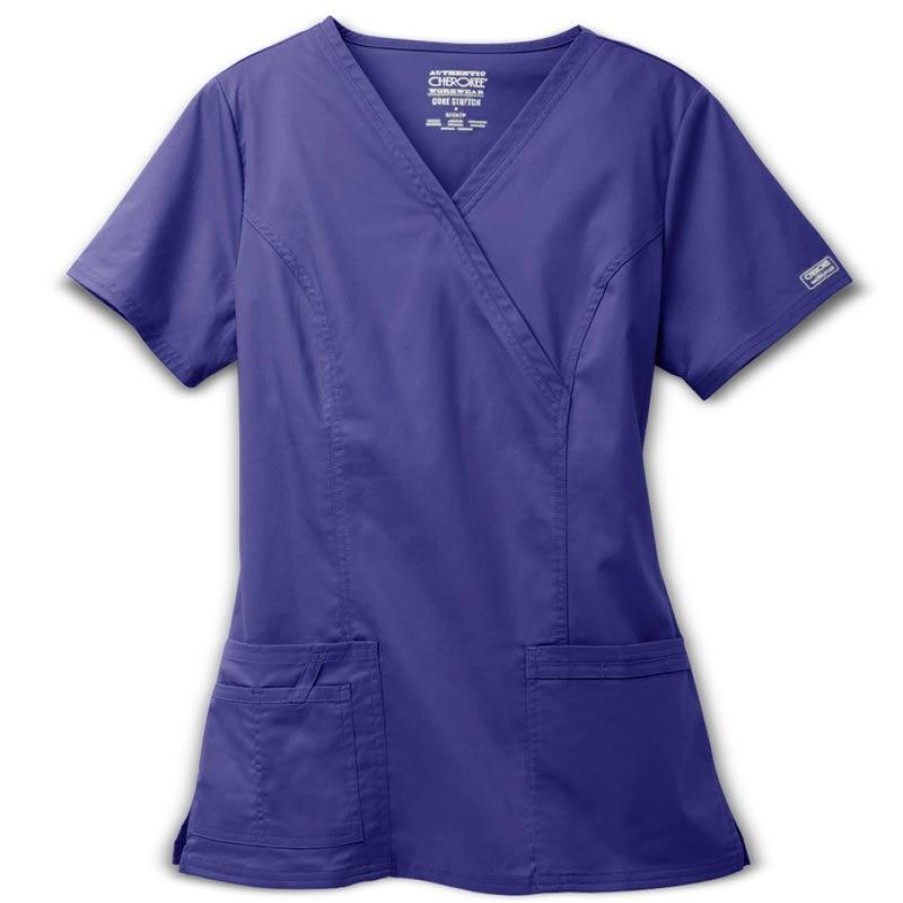 Healthcare Cherokee Workwear Stretch Scrub Tops | Cherokee Workwear Stretch Mock Wrap Scrub Top