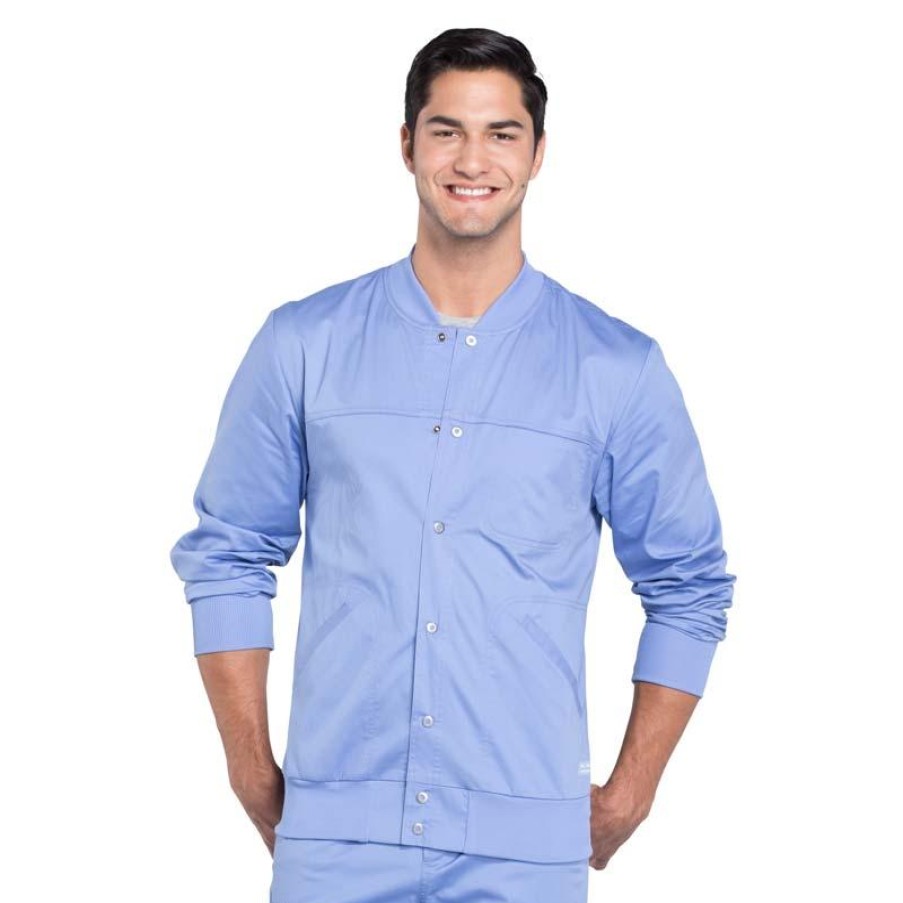 Healthcare Cherokee Workwear Stretch Lab Coats & Jackets | Cherokee Workwear Core Stretch Men'S Snap Front Warm-Up Scrub Jacket