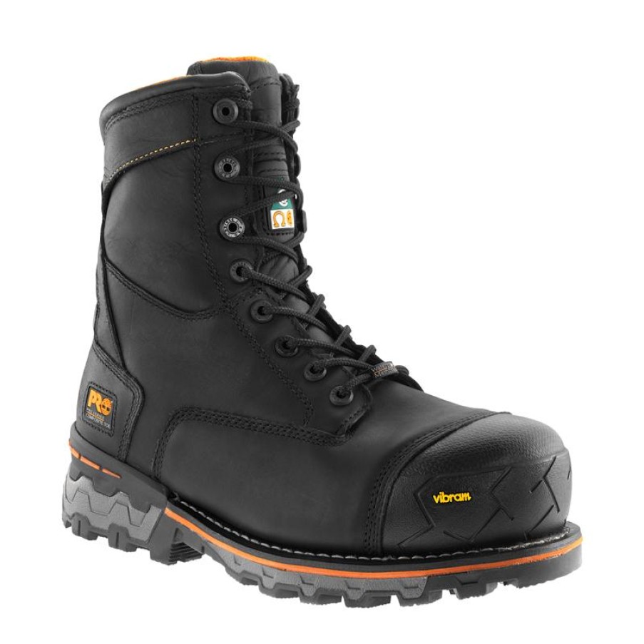 Footwear Timberland Pro Non-Slip Boots | Timberland Pro Men'S 8" Boondock Waterproof Insulated Composite Toe Work Boot Black