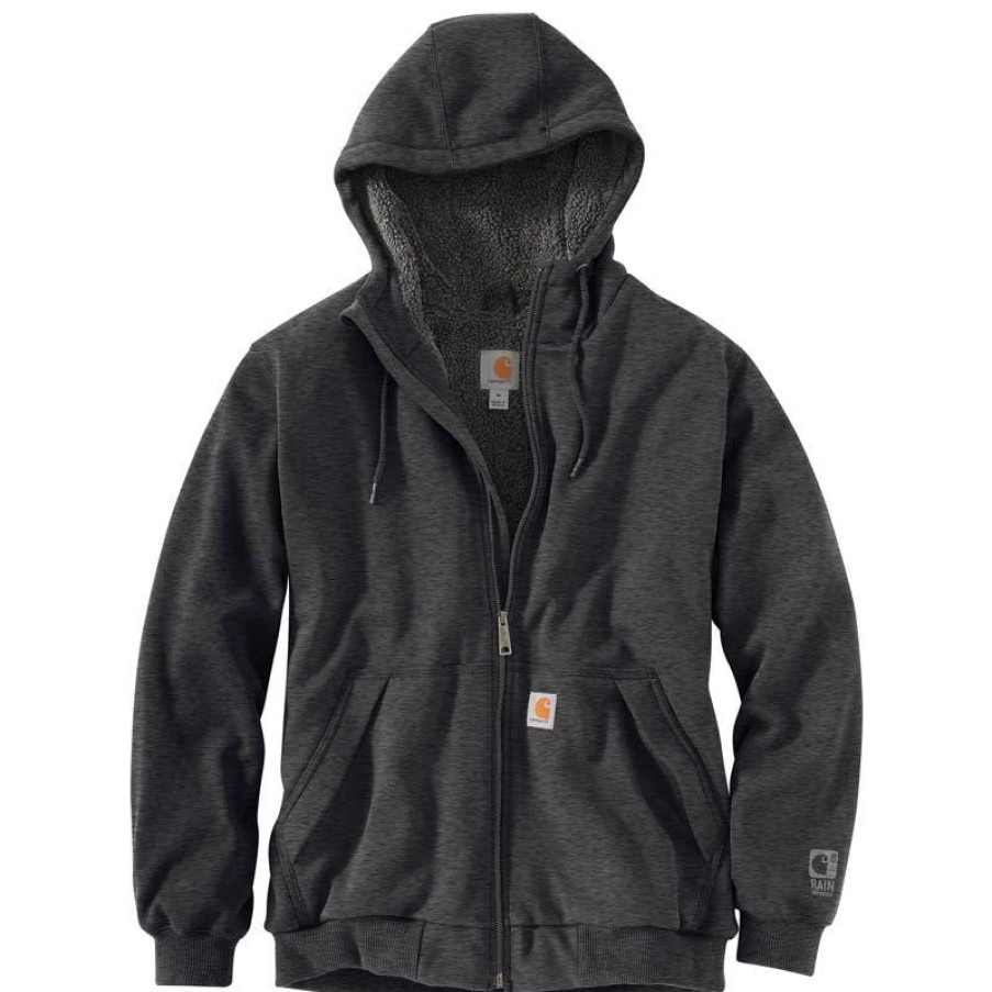 Outerwear Carhartt Hoodies | Carhartt Men'S Rain Defender Rockland Sherpa-Lined Full Zip Hooded Sweatshirt