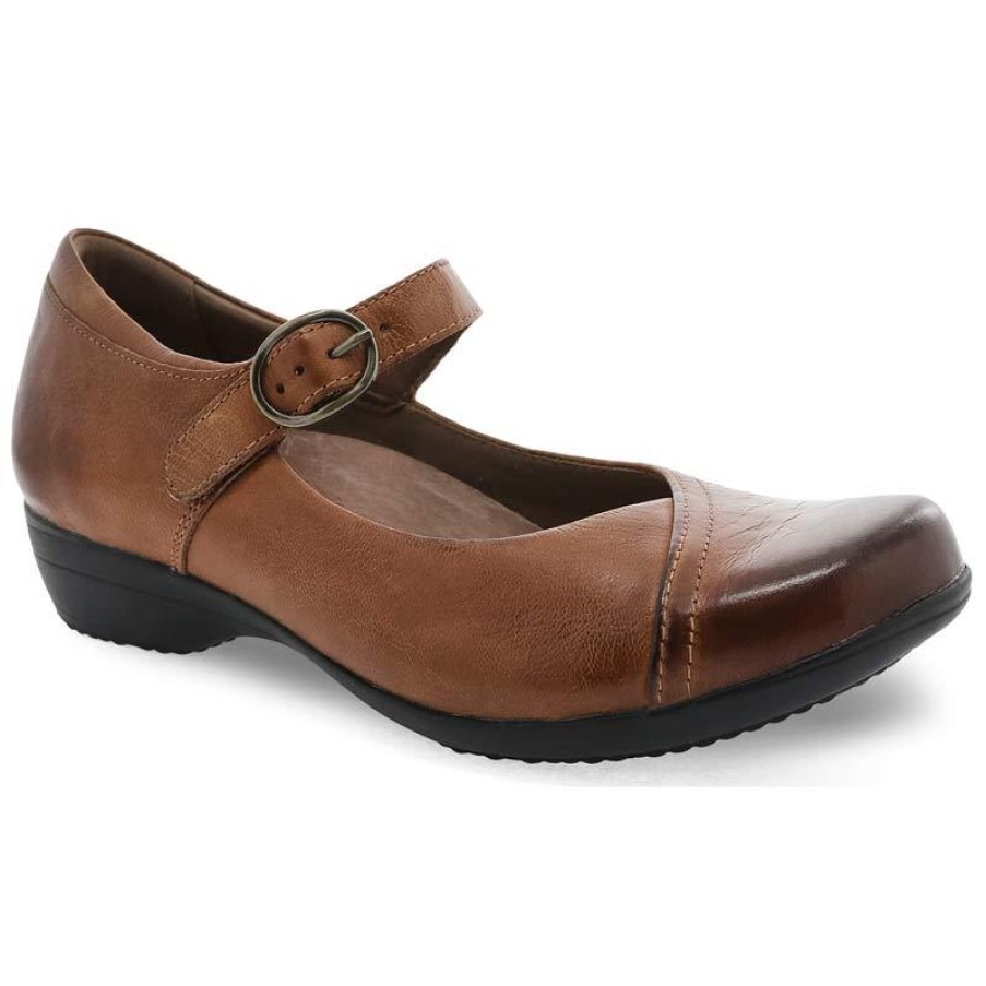 Footwear Dansko Slip Ons | Dansko Women'S Fawna Burnished Calf Mary Jane Slip On Chestnut