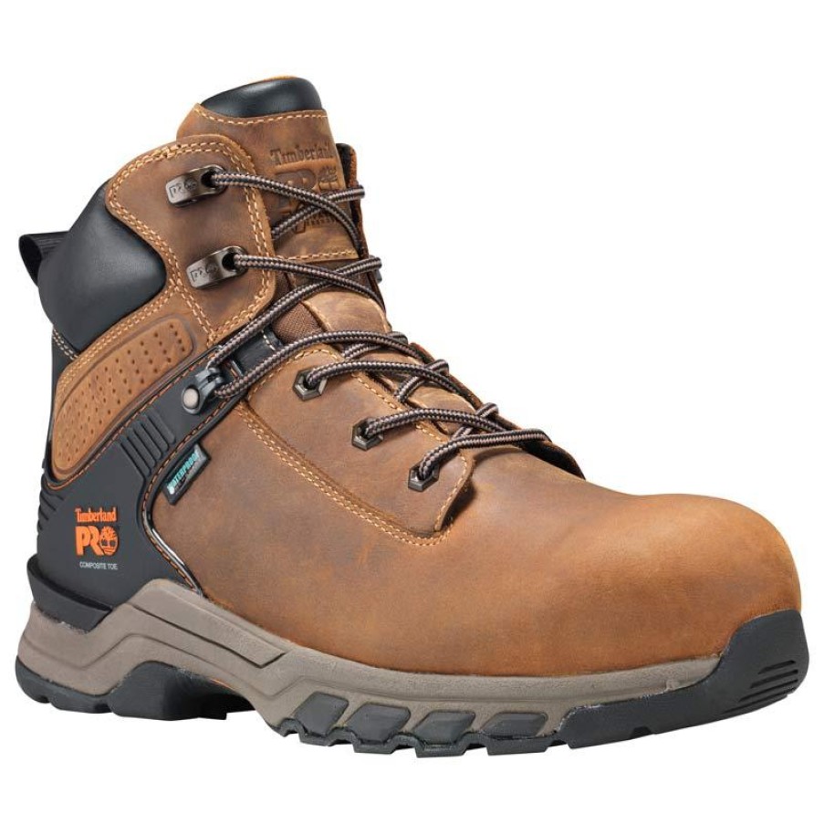 Footwear Timberland Pro Non-Slip Boots | Timberland Pro Men'S 6" Hypercharge Waterproof Composite Toe Work Boot Brown