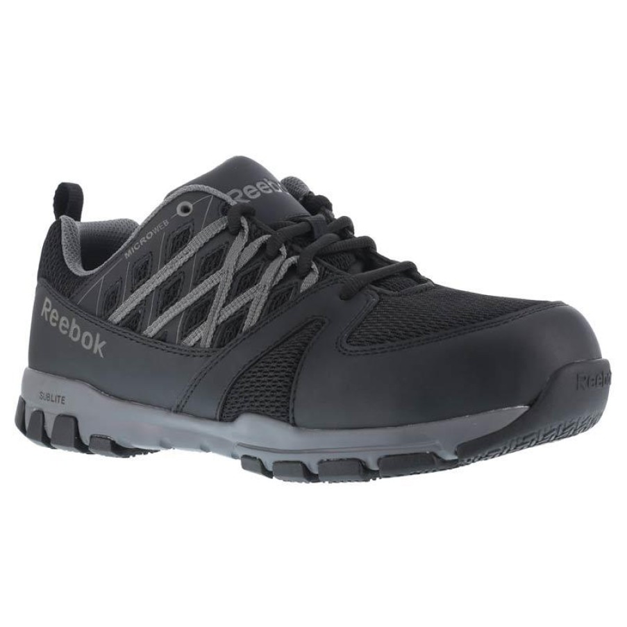 Footwear Reebok Athletic | Reebok Men'S Sublite Work Black & Grey Esd Athletic Oxford Black/Grey