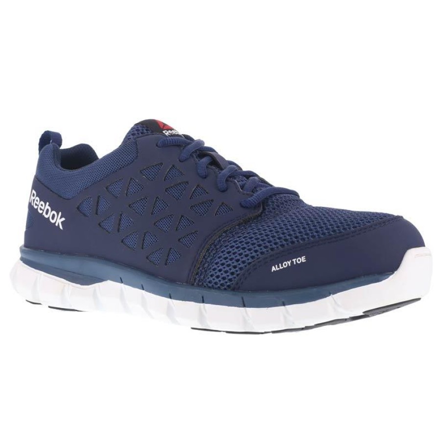 Footwear Reebok Non-Slip Shoes | Reebok Men'S Sublite Cushion Work Alloy Toe Esd Athletic Oxford Navy