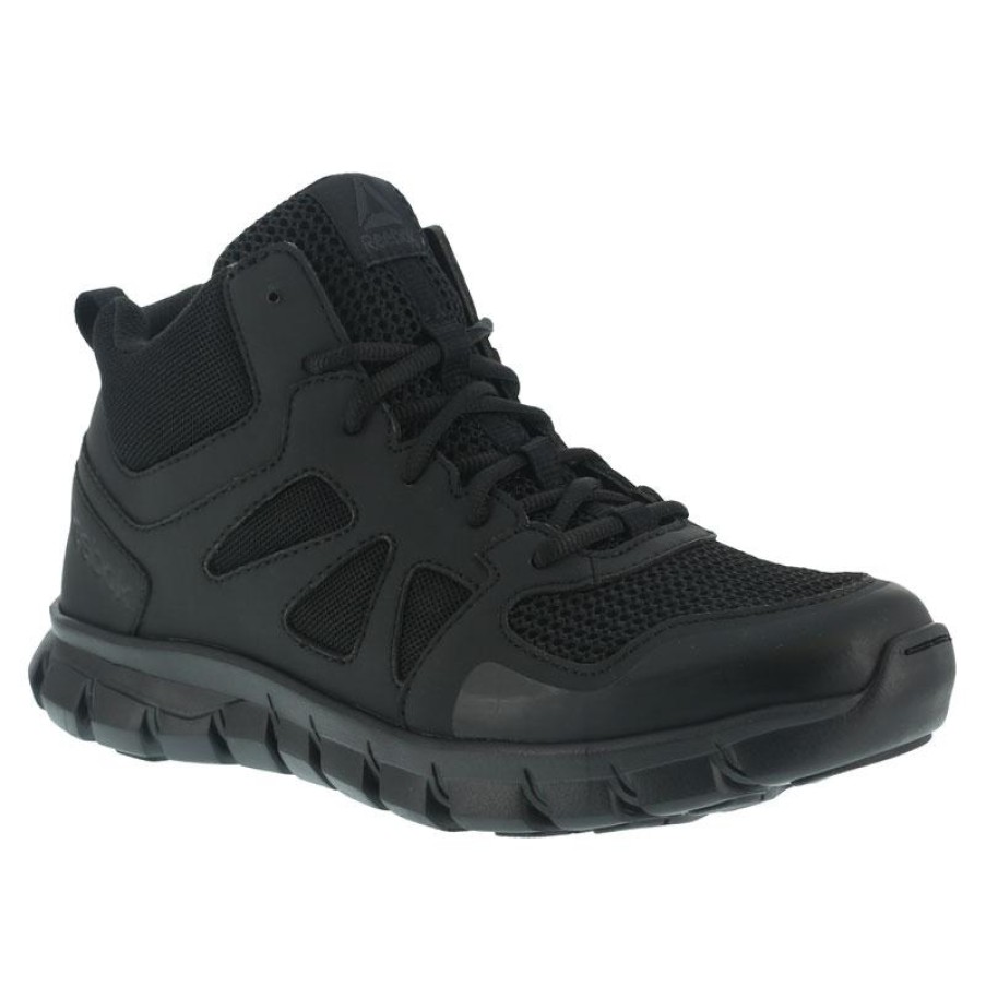 Footwear Reebok Non-Slip Shoes | Reebok Duty Men'S Sublite Cushion Tactical Athletic Mid Black