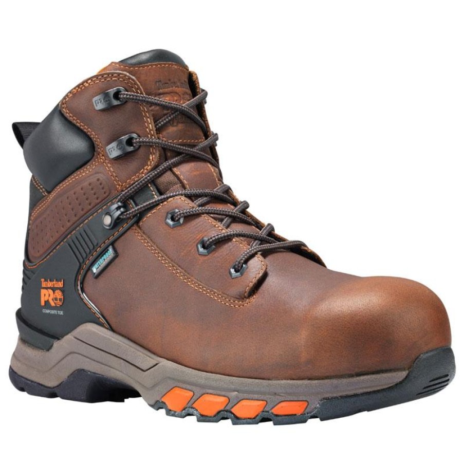 Footwear Timberland Pro Non-Steel Safety Toe | Timberland Pro Men'S 6" Waterproof Composite Toe Hypercharge Work Boot Brown