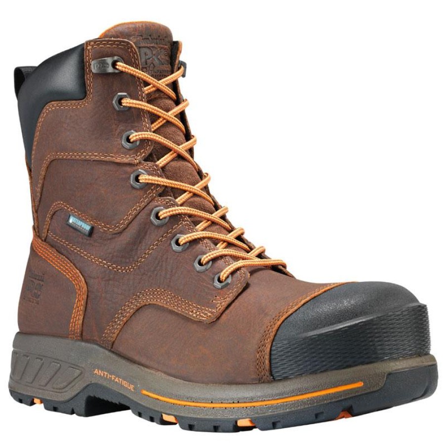 Footwear Timberland Pro Non-Steel Safety Toe | Timberland Pro Men'S 8" Waterproof Composite Toe Helix Hd Work Boot Brown