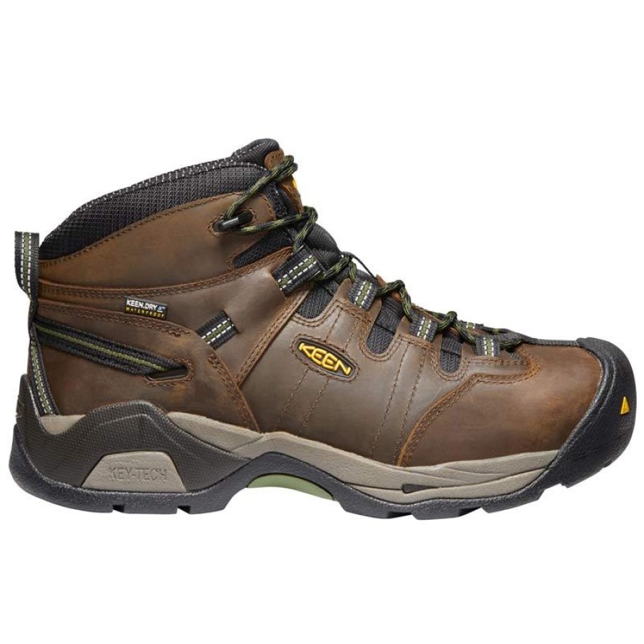 Footwear KEEN Utility Steel Toe | Keen Utility Men'S Detroit Xt Steel Toe Waterproof Mid Hiker Cascade Brown/Bronze Green