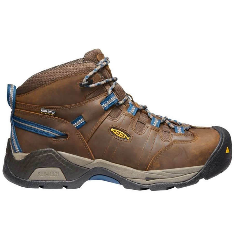 Footwear KEEN Utility Steel Toe | Keen Utility Men'S Detroit Xt Steel Toe Waterproof Mid Hiker Cascade Brown/Orion Blue