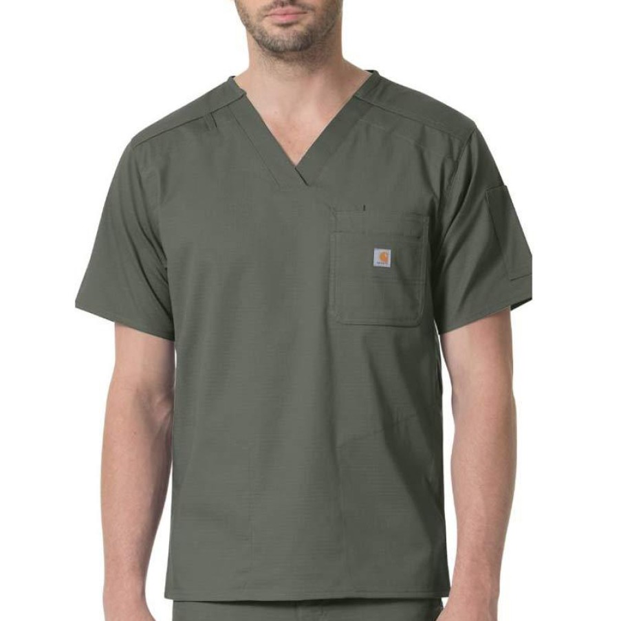 Healthcare Carhartt Scrub Tops | Carhartt Rugged Flex Men'S Slim Fit Six Pocket Scrub Top