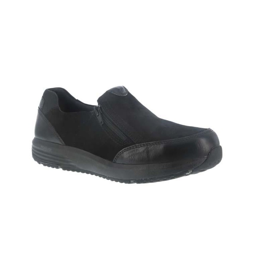 Footwear Rockport Non-Slip Shoes | Rockport Works Women'S Trustride Work Steel Toe Side Zip Slip On Black