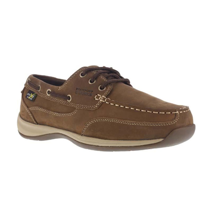 Footwear Rockport Oxfords | Rockport Works Men'S Sailing Club Steel Toe Met Guard Boat Shoe Brown