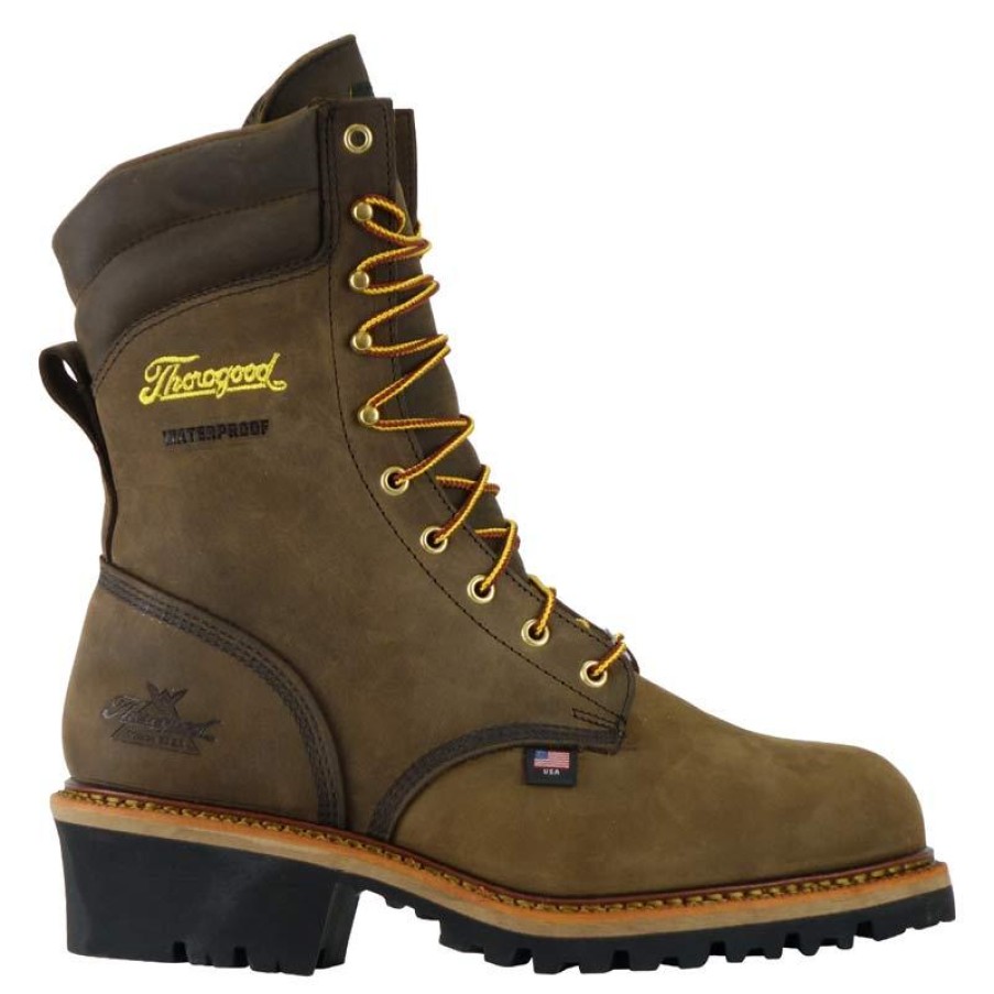 Footwear Thorogood Non-Slip Boots | Thorogood Men'S Logger Series 9" Waterproof Steel Toe Looger Boot Brown