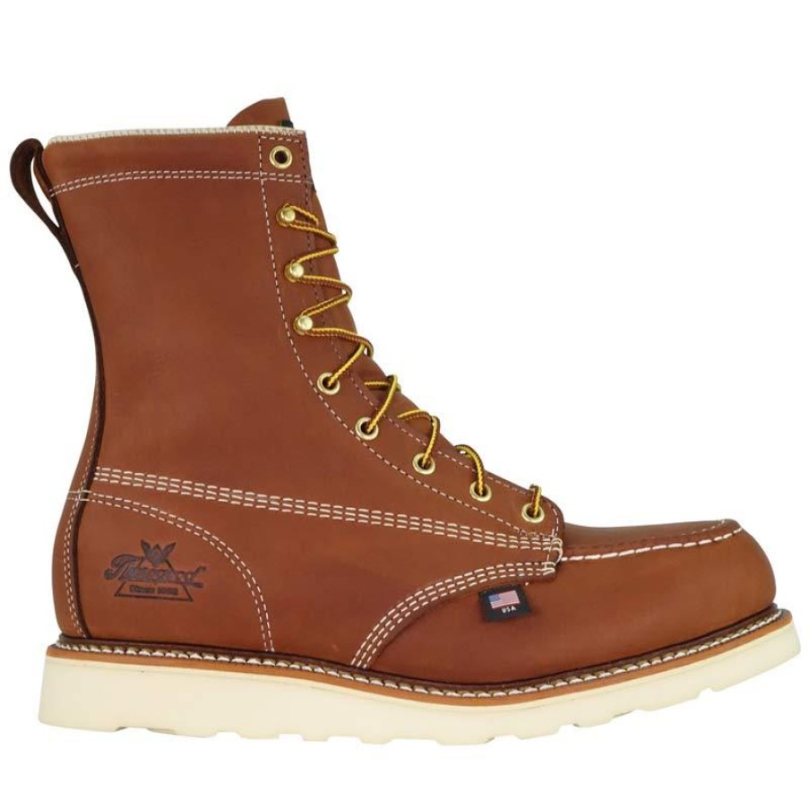 Footwear Thorogood Steel Toe | Thorogood Mens American Heritage 8" Steel Toe Moc Toe Wedge Work Boot Tobacco