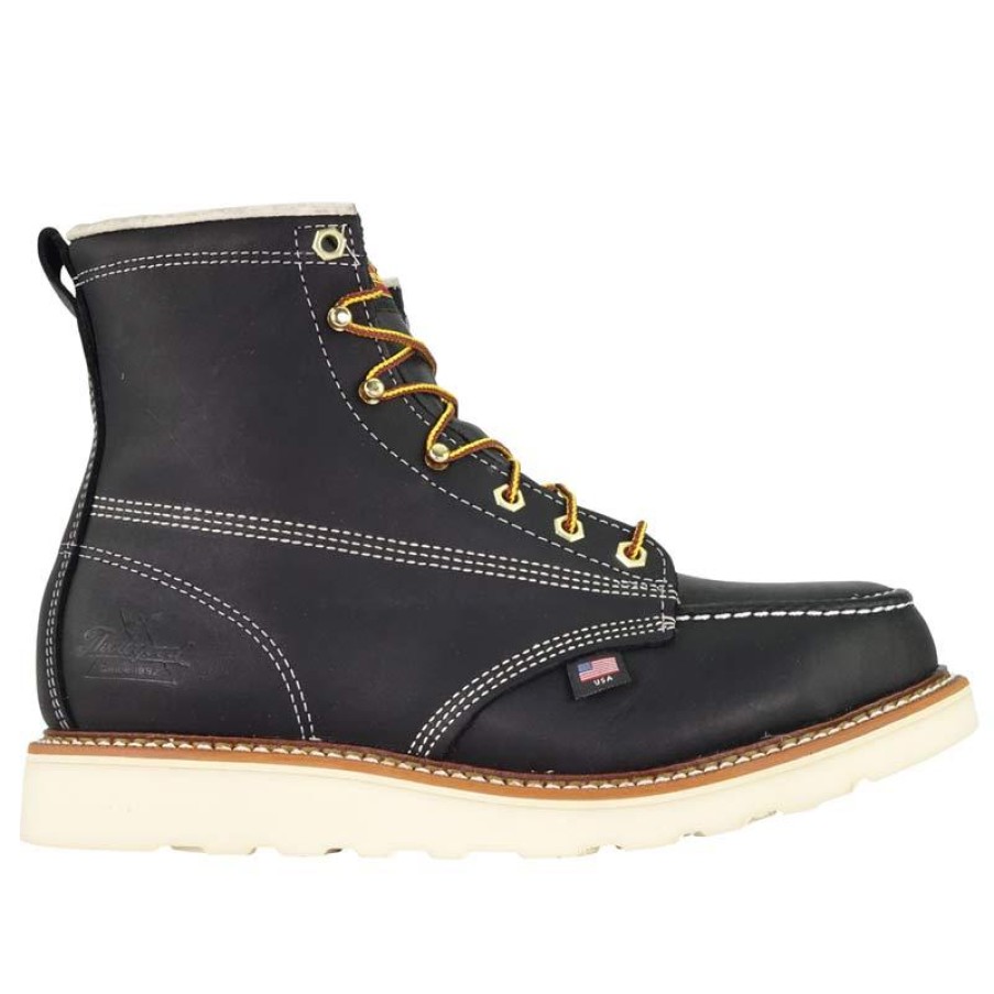 Footwear Thorogood Steel Toe | Thorogood Mens American Heritage 6" Steel Toe Moc Toe Wedge Work Boot Black