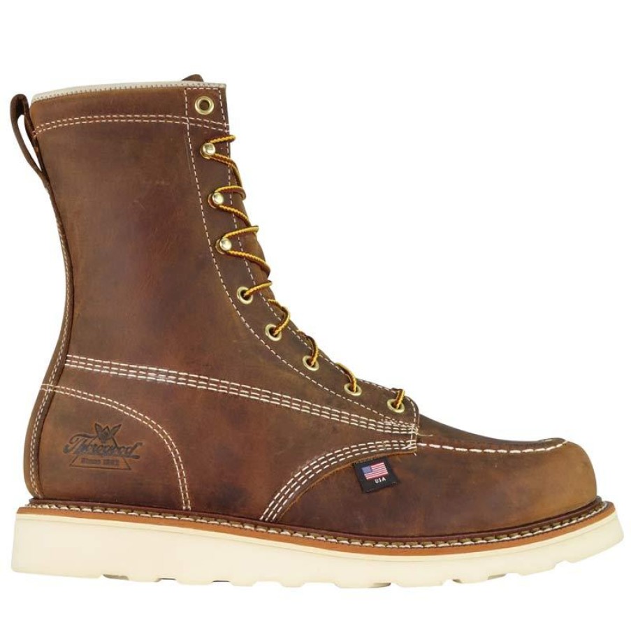 Footwear Thorogood Non-Slip Boots | Thorogood Mens American Heritage 8" Moc Toe Wedge Work Boot Brown