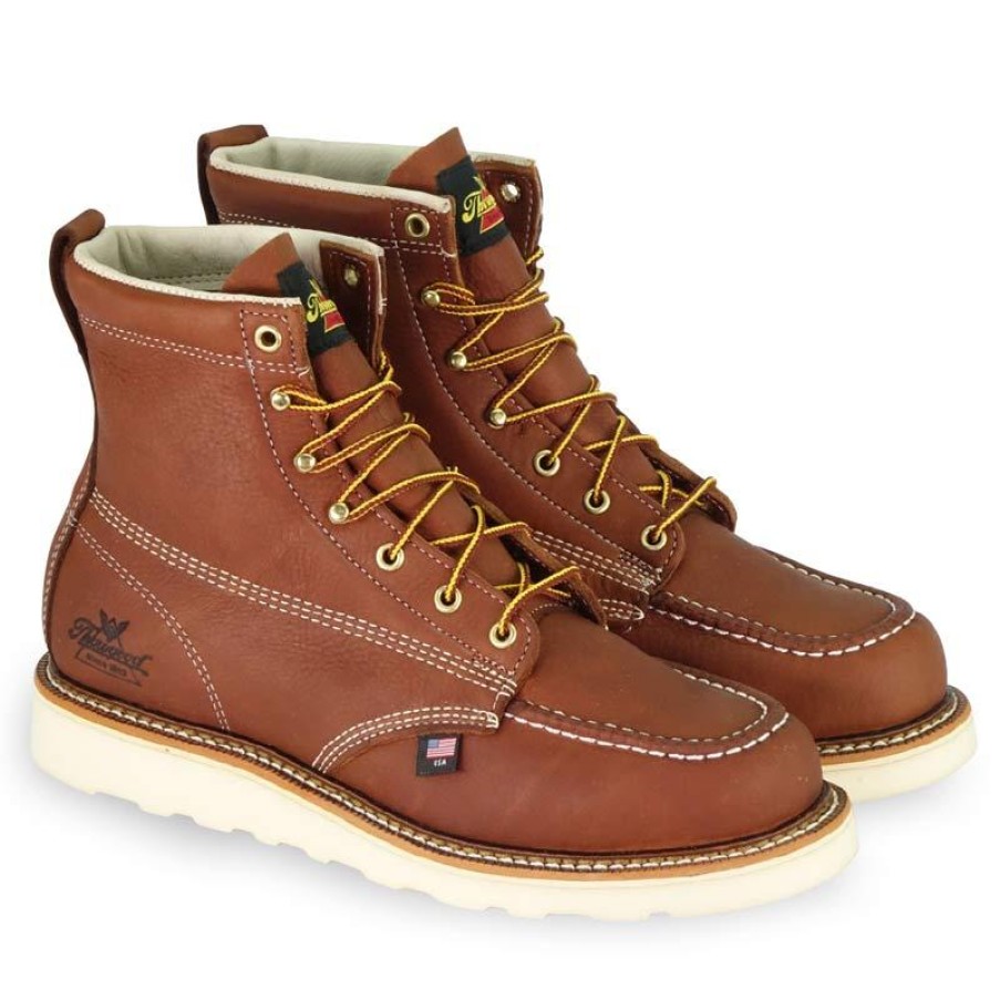 Footwear Thorogood Non-Slip Boots | Thorogood Mens American Heritage 6" Moc Toe Wedge Work Boot Tobacco