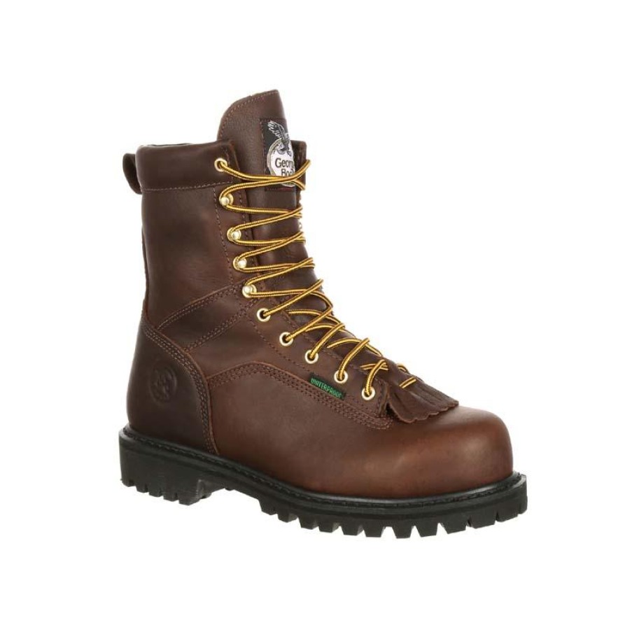 Footwear Georgia Boot Steel Toe | Georgia Boot Men'S 8" Waterproof Steel Toe Low-Heel Logger Boot Dark Brown