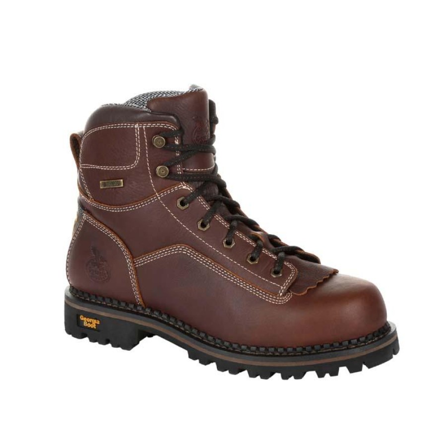 Footwear Georgia Boot Logger | Georgia Boot Men'S 6" Amp Lt Waterproof Low Heel Logger Boot Medium Brown