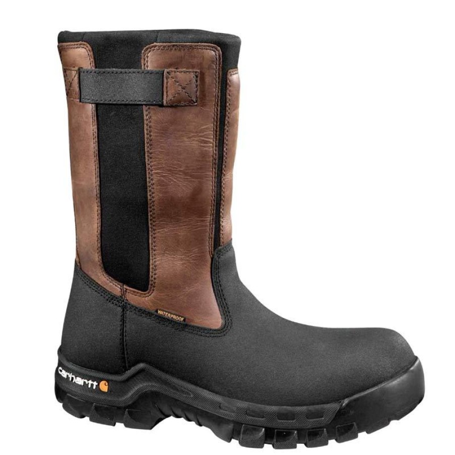 Footwear Carhartt Non-Steel Safety Toe | Carhartt Rugged Flex Men'S 10" Waterproof Composite Toe Wellington Boot Brown/Black