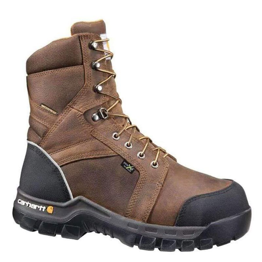 Footwear Carhartt Met Guard | Carhartt Men'S 8" Internal Waterproof Met Guard Composite Toe Work Boot Dark Brown