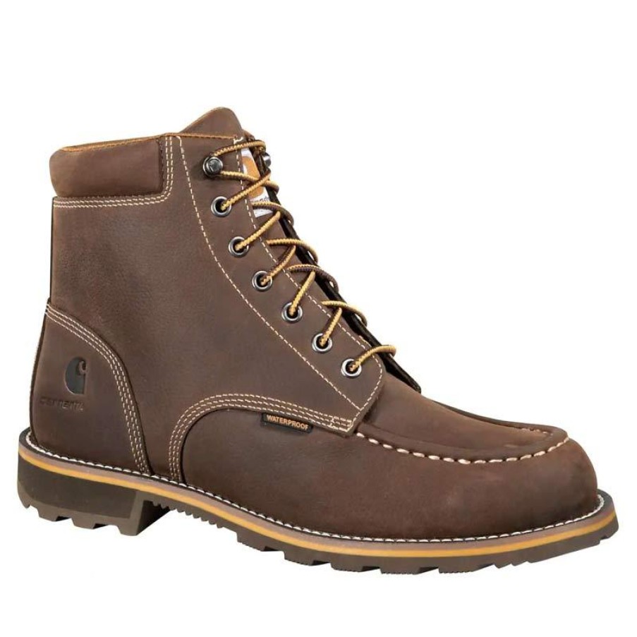 Footwear Carhartt Work Boots | Carhartt Men'S 6" Soft Toe Waterproof Work Boot Dark Bison