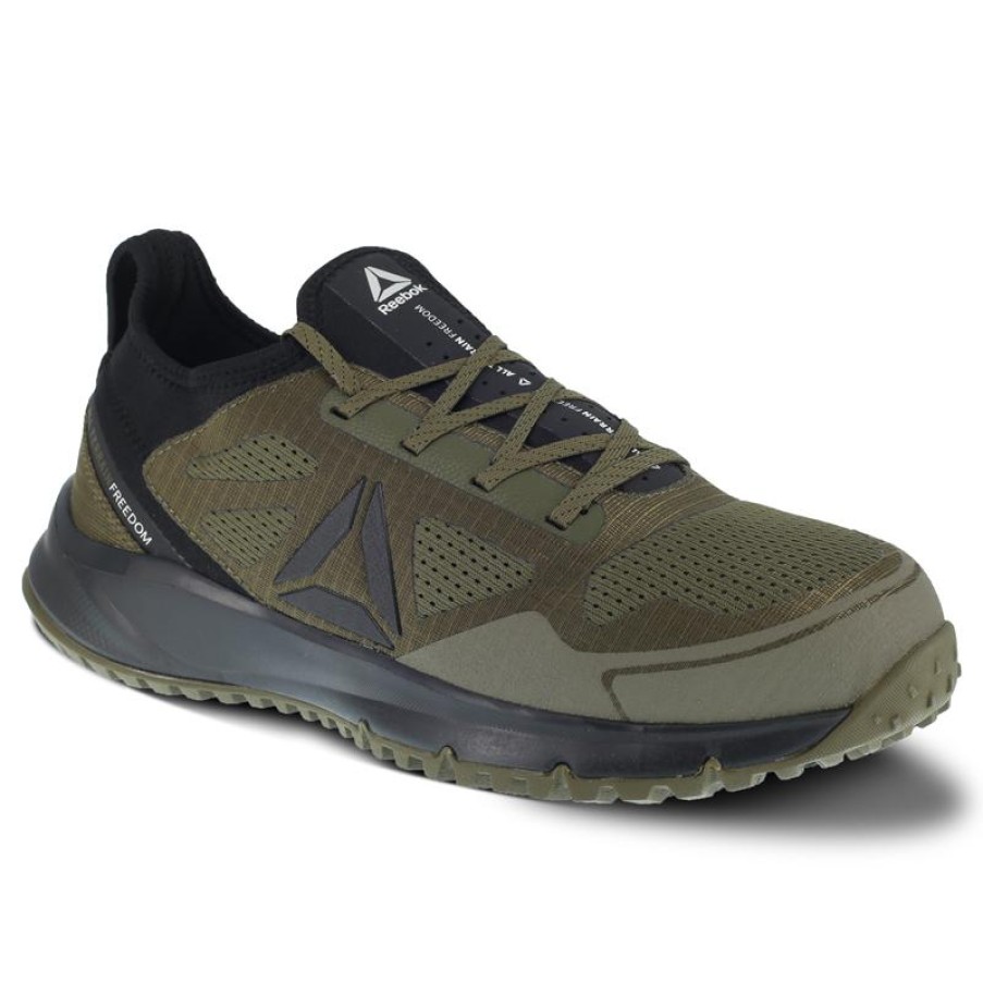 Footwear Reebok Non-Slip Shoes | Reebok Men'S All Terrain Work Steel Toe Trail Running Work Shoe Sage/Black