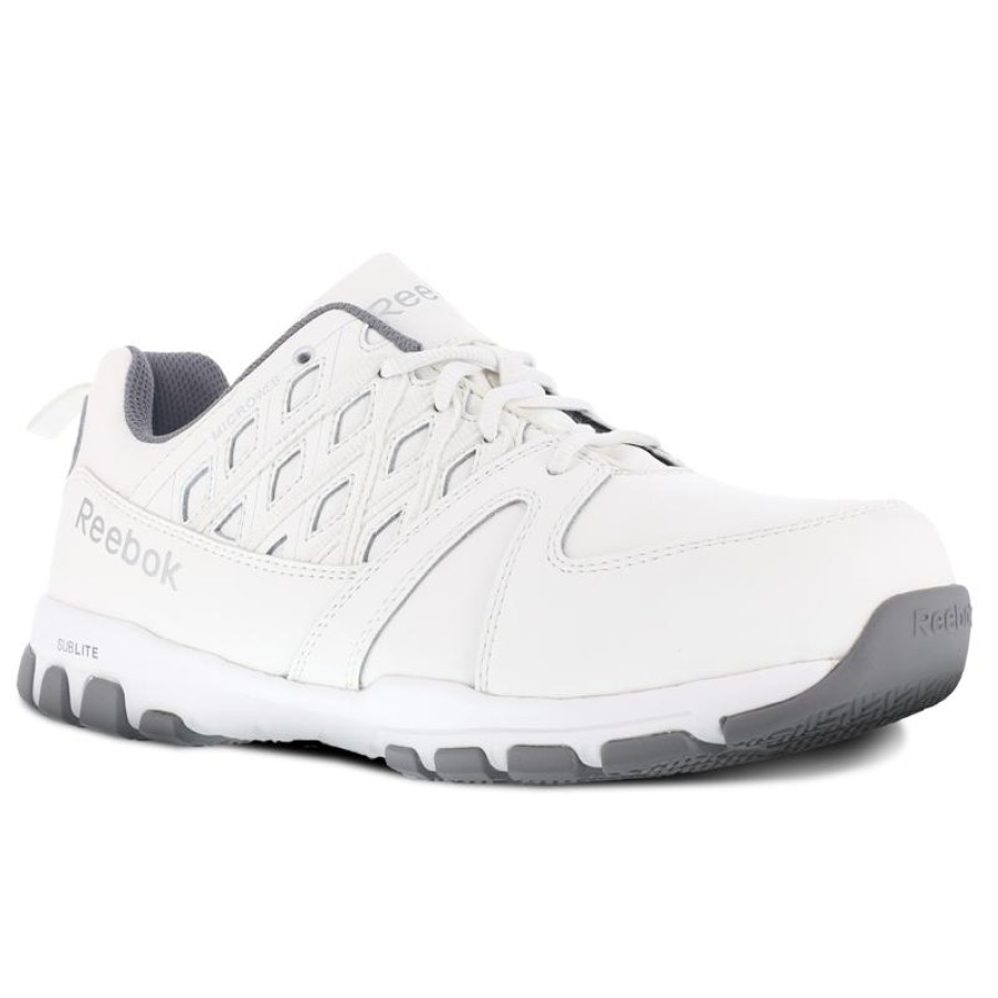 Footwear Reebok Athletic | Reebok Men'S Sublite Work Esd Steel Toe Athletic Work Shoe White