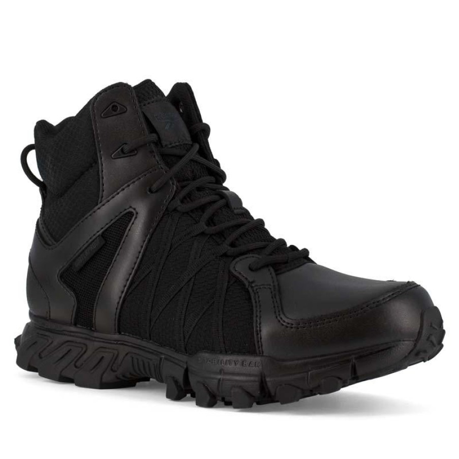 Footwear Reebok Tactical | Reebok Works Men'S 6" Trailgrip Waterproof Side Zip Tactical Boot Black