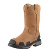 Footwear Ariat Non-Steel Safety Toe | Men'S Overdrive 10" Pull-On Waterproof Composite Toe Wellington Work Boot Dusted Brown