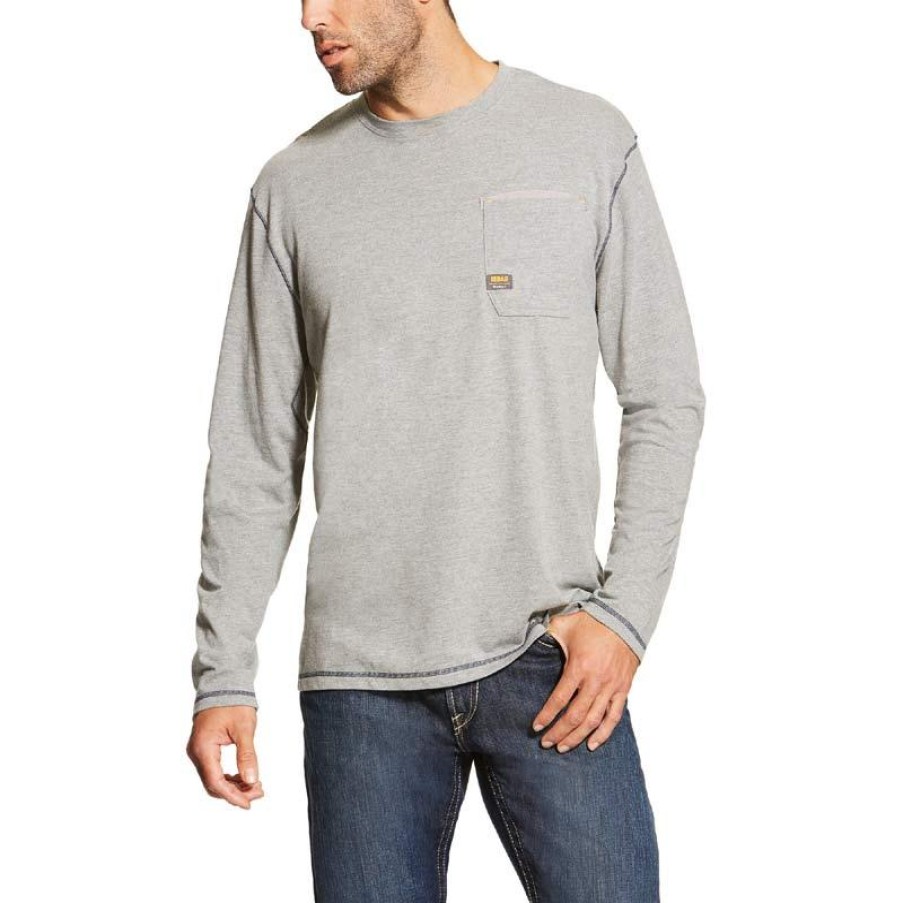 Workwear Ariat T-Shirts | Ariat Men'S Rebar Workman Long Sleeve T-Shirt Heather Grey