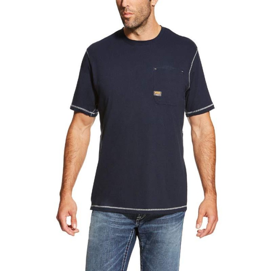 Workwear Ariat T-Shirts | Ariat Men'S Rebar Workman Short Sleeve T-Shirt Navy