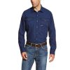 Workwear Ariat Work Shirts | Ariat Men'S Rebar Workman Long Sleeve Work Shirt Navy