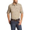 Workwear Ariat Work Shirts | Ariat Men'S Rebar Workman Short Sleeve Work Shirt Brindle