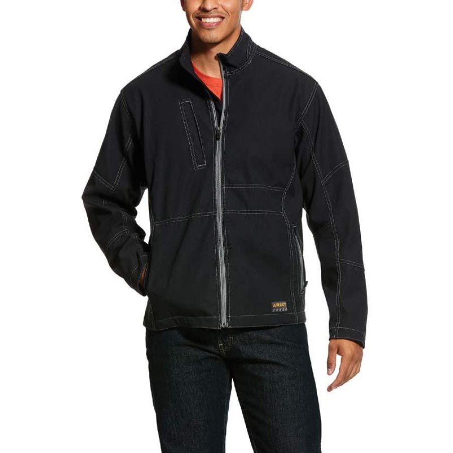 Outerwear Ariat Jackets | Ariat Men'S Rebar Stretch Canvas Softshell Jacket Black