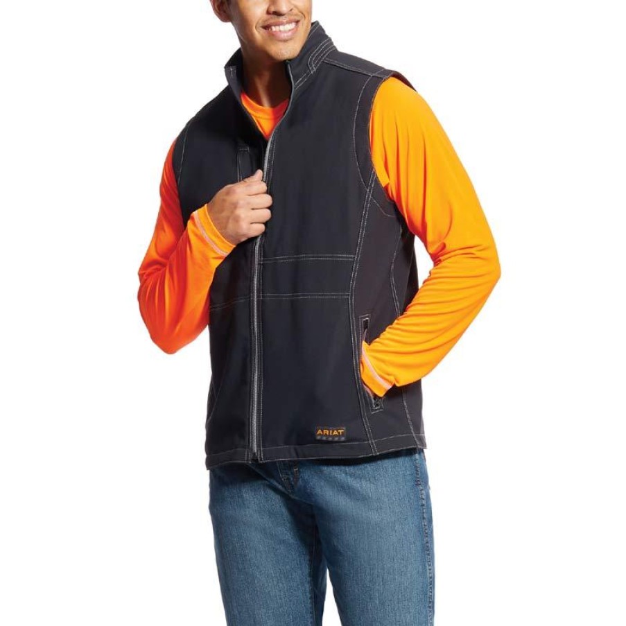 Outerwear Ariat Vests | Ariat Men'S Rebar Stretch Canvas Softshell Vest Black