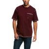 Workwear Ariat T-Shirts | Ariat Men'S Rebar Workman Short Sleeve T-Shirt Malbec