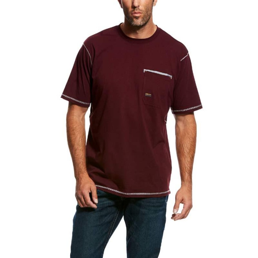 Workwear Ariat T-Shirts | Ariat Men'S Rebar Workman Short Sleeve T-Shirt Malbec