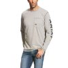 Workwear Ariat T-Shirts | Ariat Men'S Rebar Workman Long Sleeve Logo T-Shirt Heather Gray