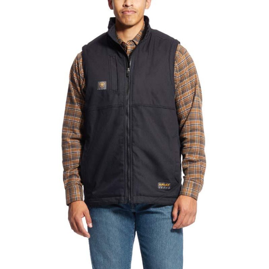 Outerwear Ariat Vests | Ariat Men'S Rebar Duracanvas Vest Black