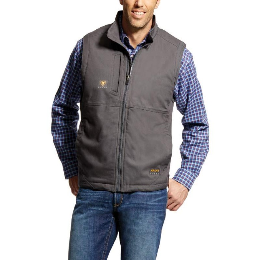 Outerwear Ariat Vests | Ariat Men'S Rebar Duracanvas Vest Rebar Grey