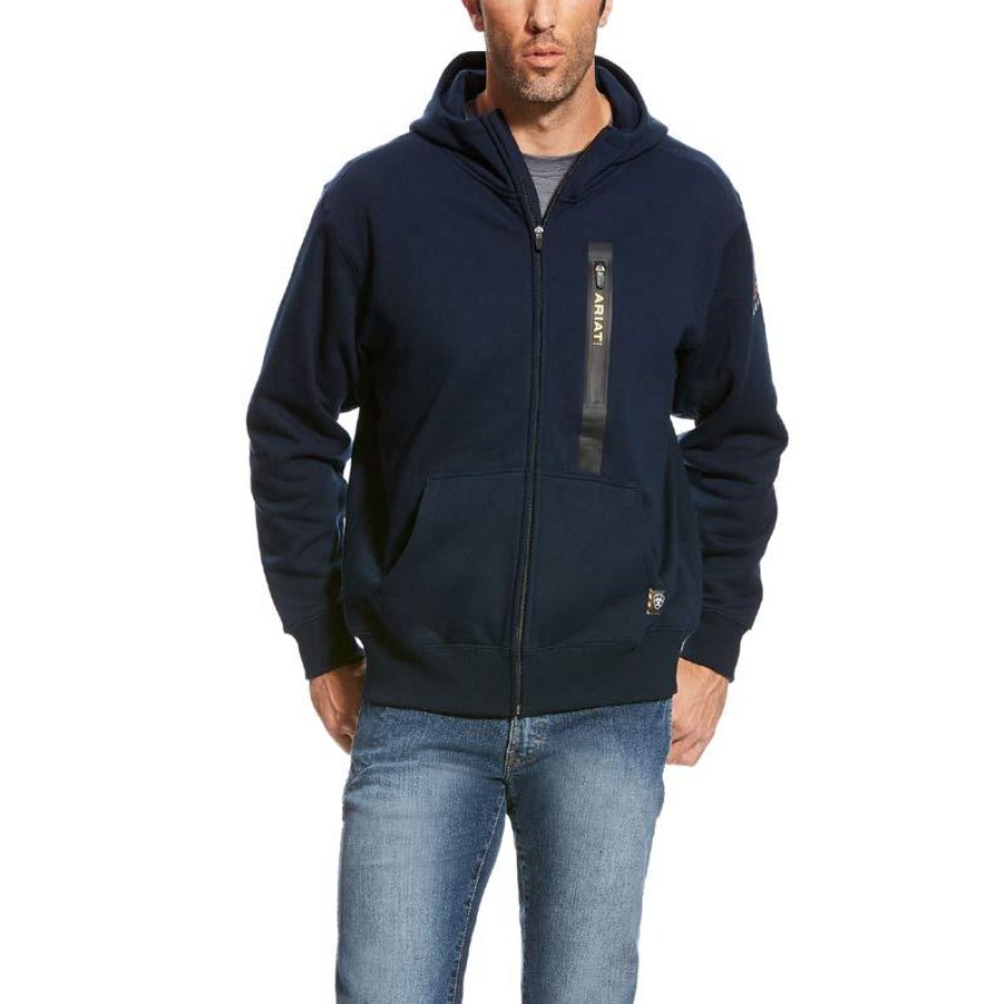 Outerwear Ariat Hoodies | Ariat Men'S Rebar Workman Full Zip Hoodie Navy