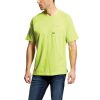 Workwear Ariat T-Shirts | Ariat Men'S Rebar Cotton Strong Short Sleeve Pocketed T-Shirt Lime