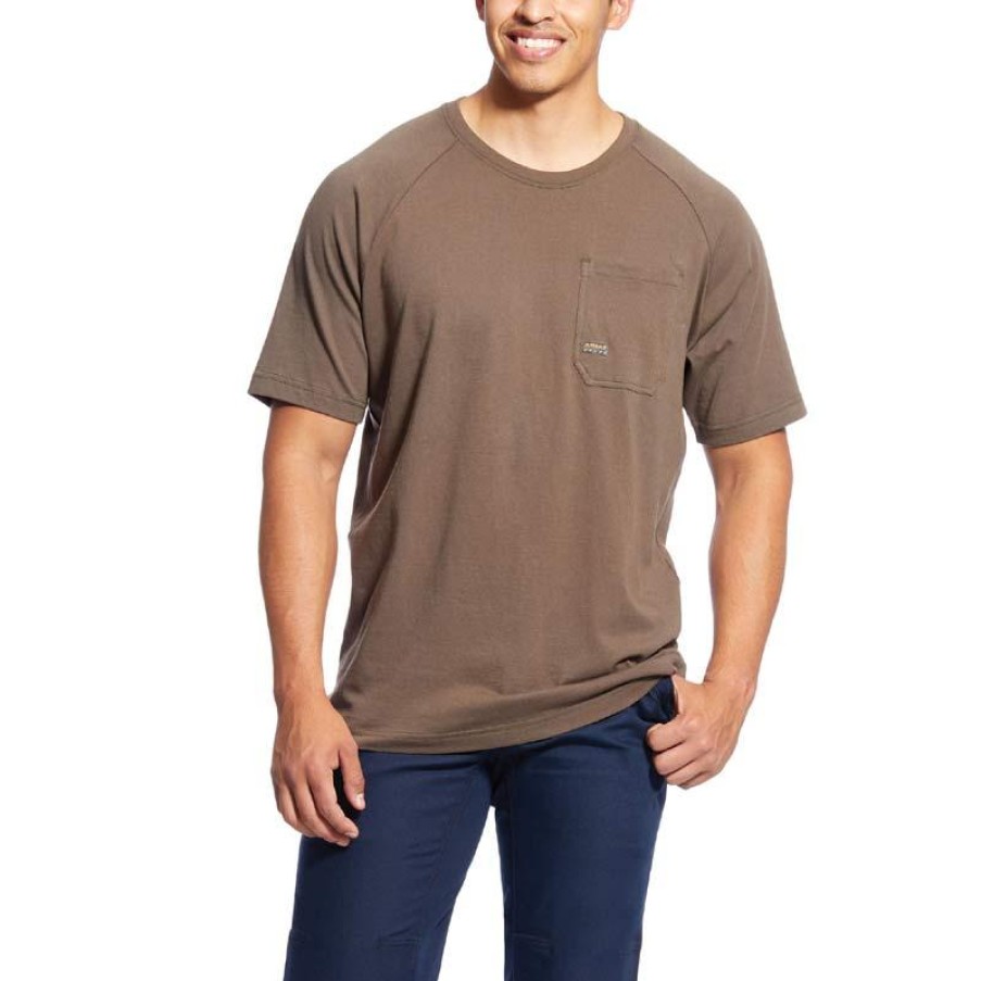 Workwear Ariat T-Shirts | Ariat Men'S Rebar Cotton Strong Short Sleeve Pocketed T-Shirt Moss