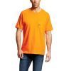 Workwear Ariat T-Shirts | Ariat Men'S Rebar Cotton Strong Short Sleeve Pocketed T-Shirt Safety Orange