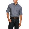 Workwear Ariat Work Shirts | Ariat Men'S Rebar Made Tough Durastretch Short Sleeve Work Shirt Steel