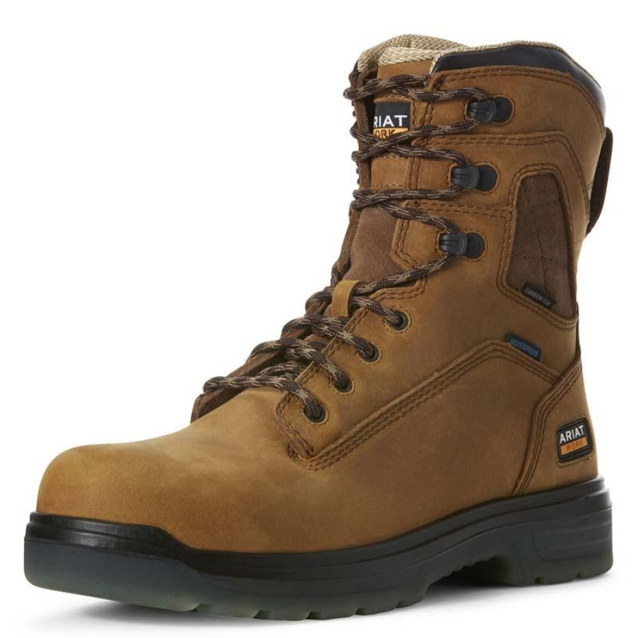 Footwear Ariat Non-Steel Safety Toe | Men'S Turbo 8" Waterproof Carbon Composite Toe Work Boot Aged Bark